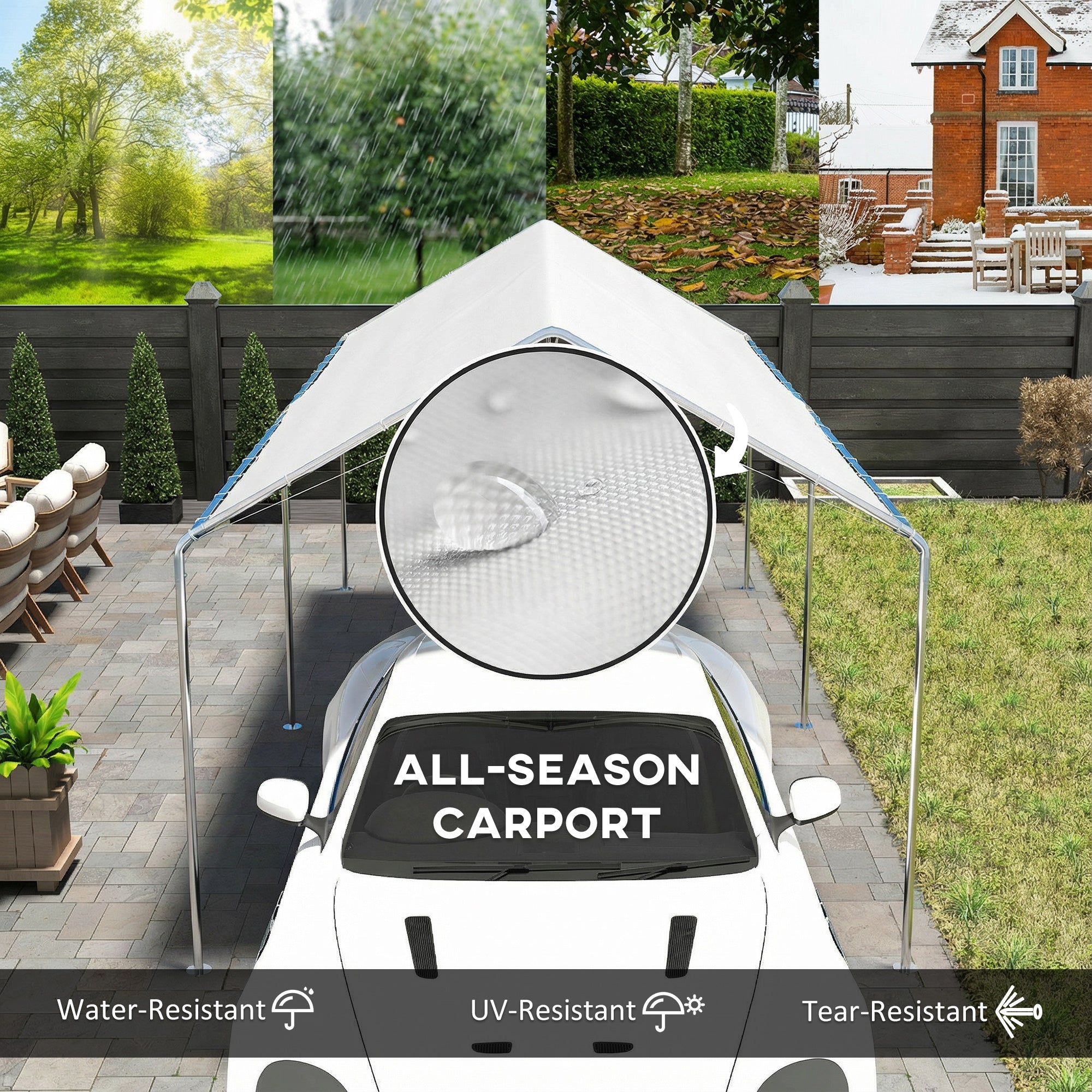 9.6' x 19.5' Carport Heavy Duty Galvanized Car Canopy w/ Included Anchor Kit, 3 Reinforced Steel Cables, White