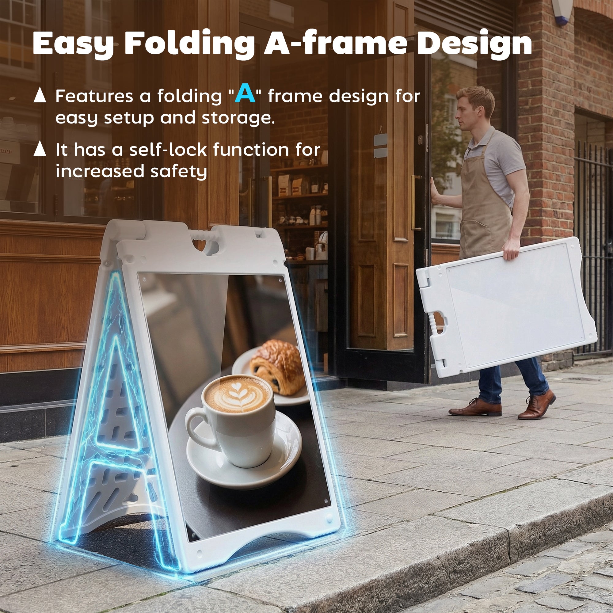 A Frame Sandwich Board Signs Outdoor 22" x 28" Sidewalk Sign with Weighted Tank & Weatherproof Design, White