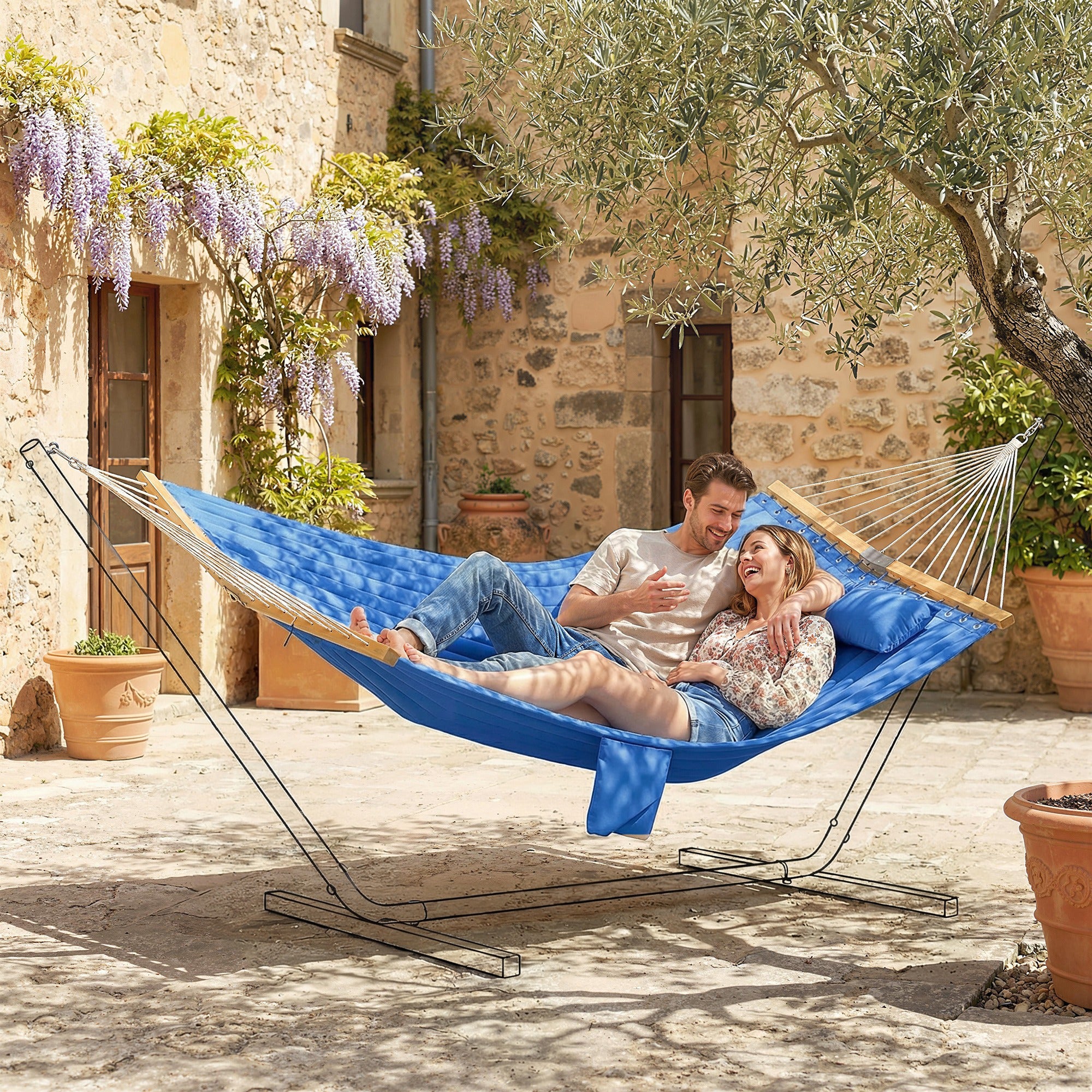 Outdoor Hammock 2-Person, with Pillow & Pad, 440 lbs Capacity, Navy Blue