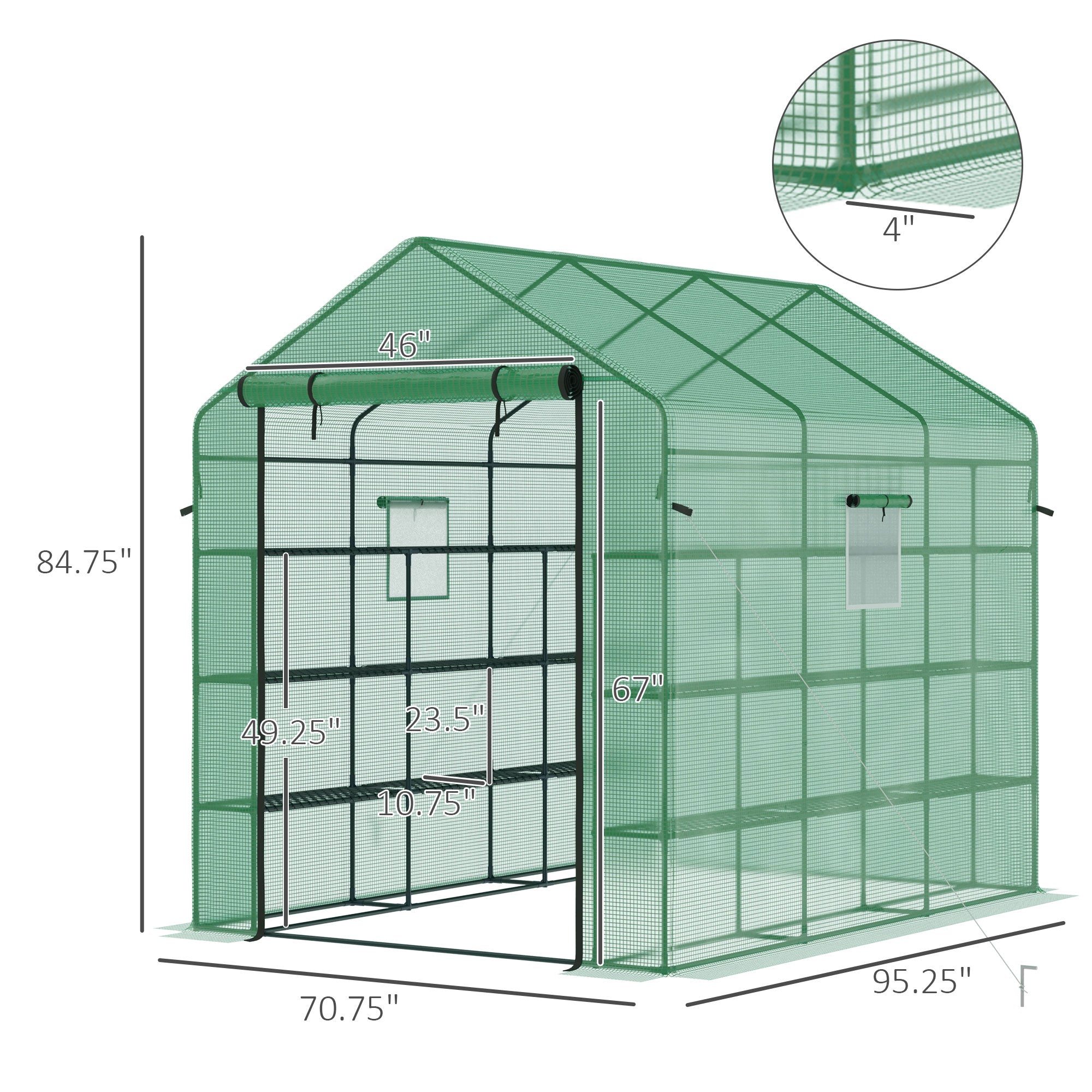 8' x 6' x 7' Temporary Greenhouse for Growing Flowers with Mesh Door & Windows Green