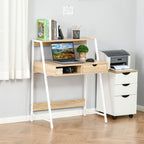 Home Office desk, Computer Desk for Small Spaces, Study Table with Drawer and Storage Shelves, Natural