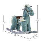 Kids Rocking Horse with Bear Toy, Plush Animal Rocker with Fun Realistic Sounds for Toddler 18-36 Months, Blue