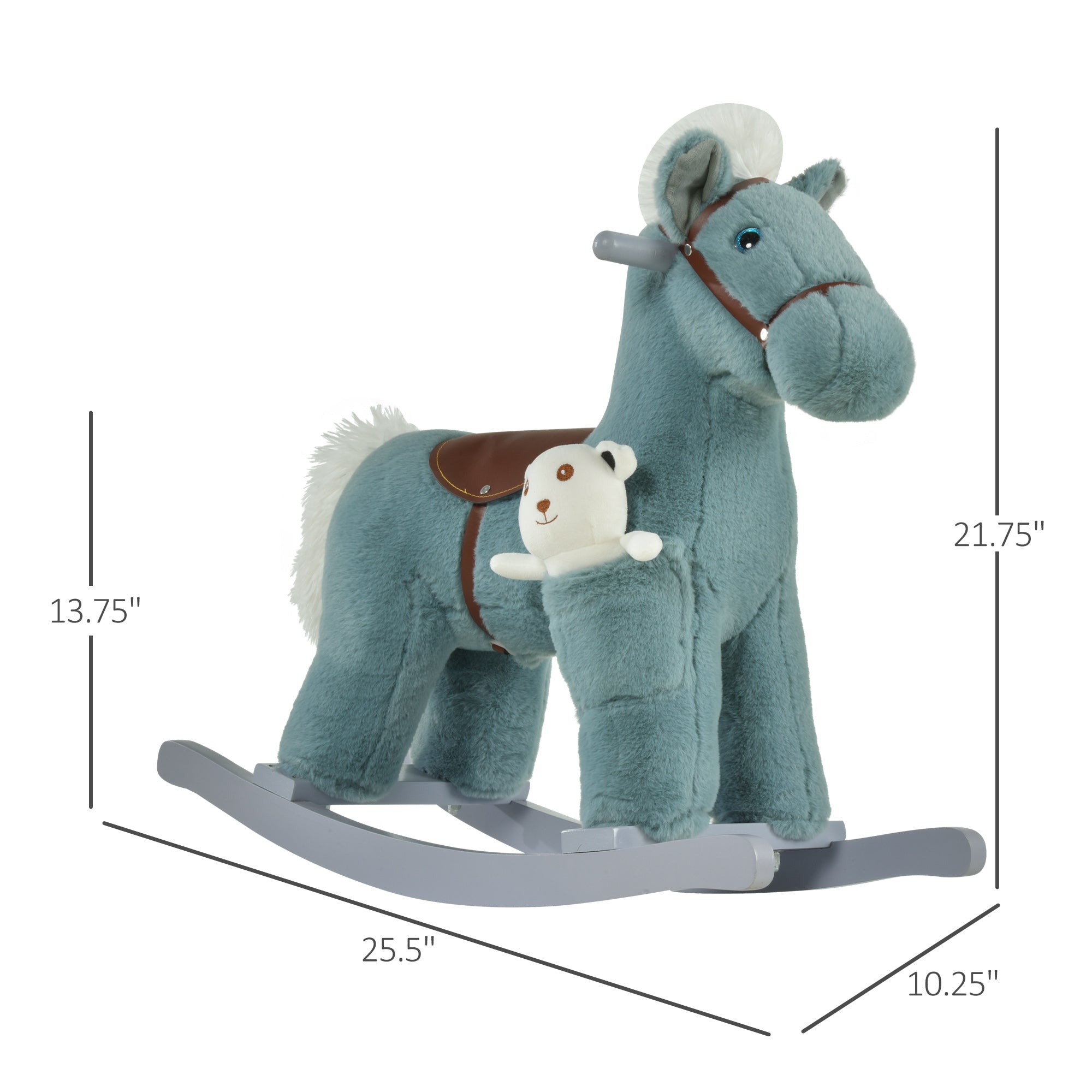 Kids Rocking Horse with Bear Toy, Plush Animal Rocker with Fun Realistic Sounds for Toddler 18-36 Months, Blue