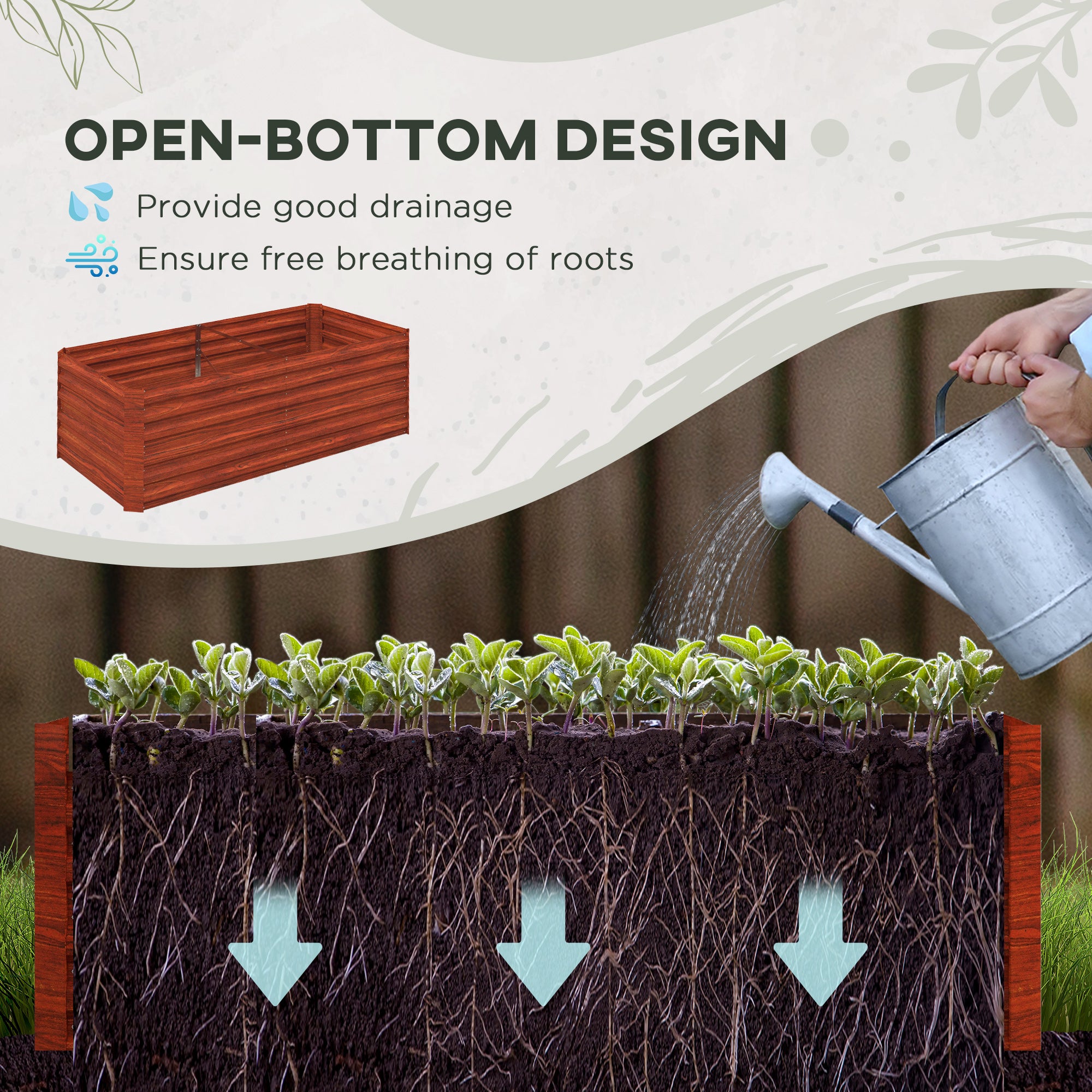 Galvanized Raised Garden Bed, Steel Outdoor Planters with Reinforced Rods, 71" x 36" x 23", Dark Brown