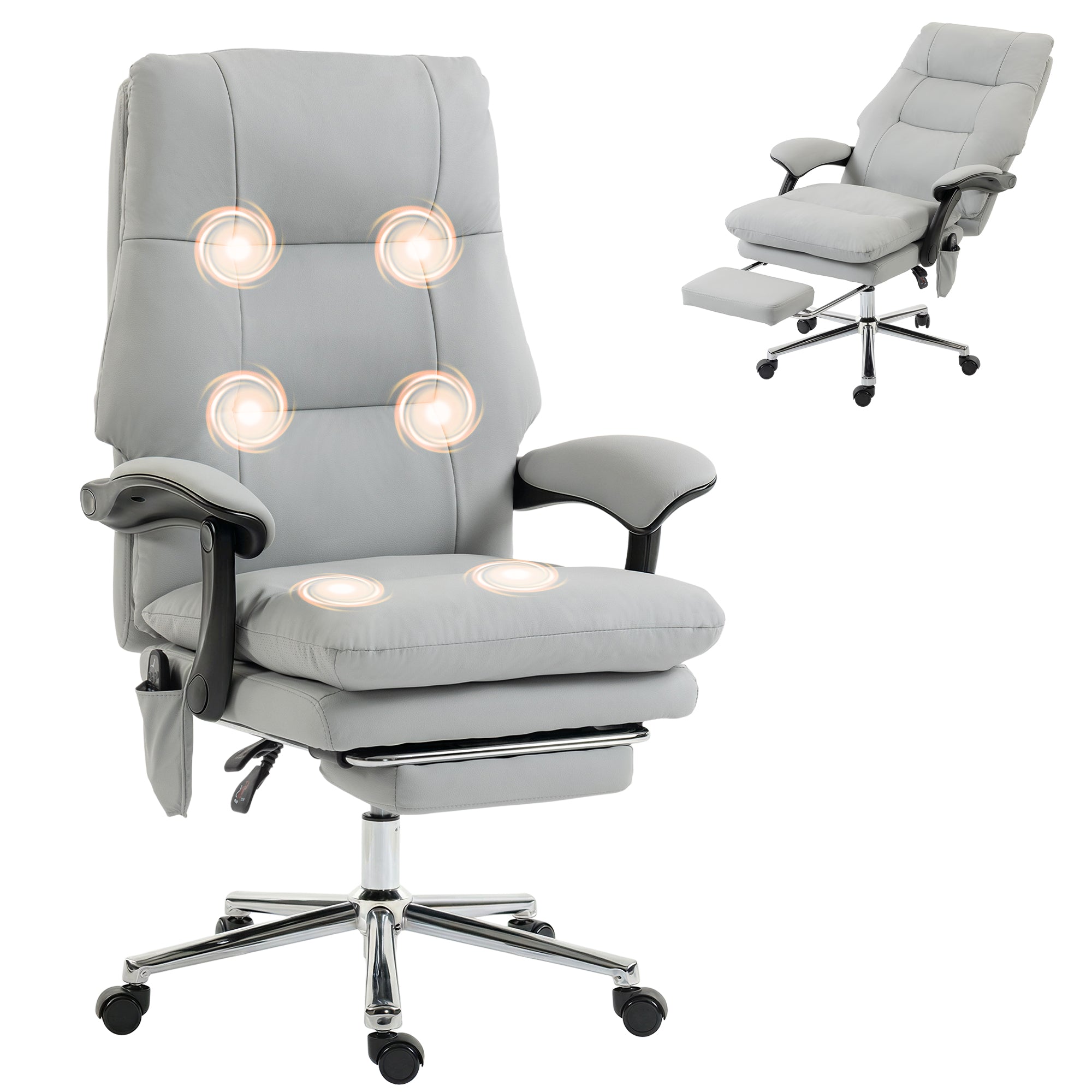 Massage Office Chair with 6-Point Vibration, Pet-Friendly Faux Leather Ergonomic Executive Desk Chair, Light Gray
