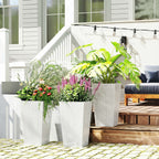 Tall Planters for Outdoor Plants Set of 3, 24 In Taper Planters with Drainage Holes, Rattan Decor Plant Pots, White