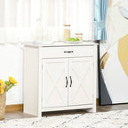Farmhouse Sideboard Cabinet with Barn Doors Kitchen Buffet Cabinet with Drawer and Adjustable Shelf Stone White Wash