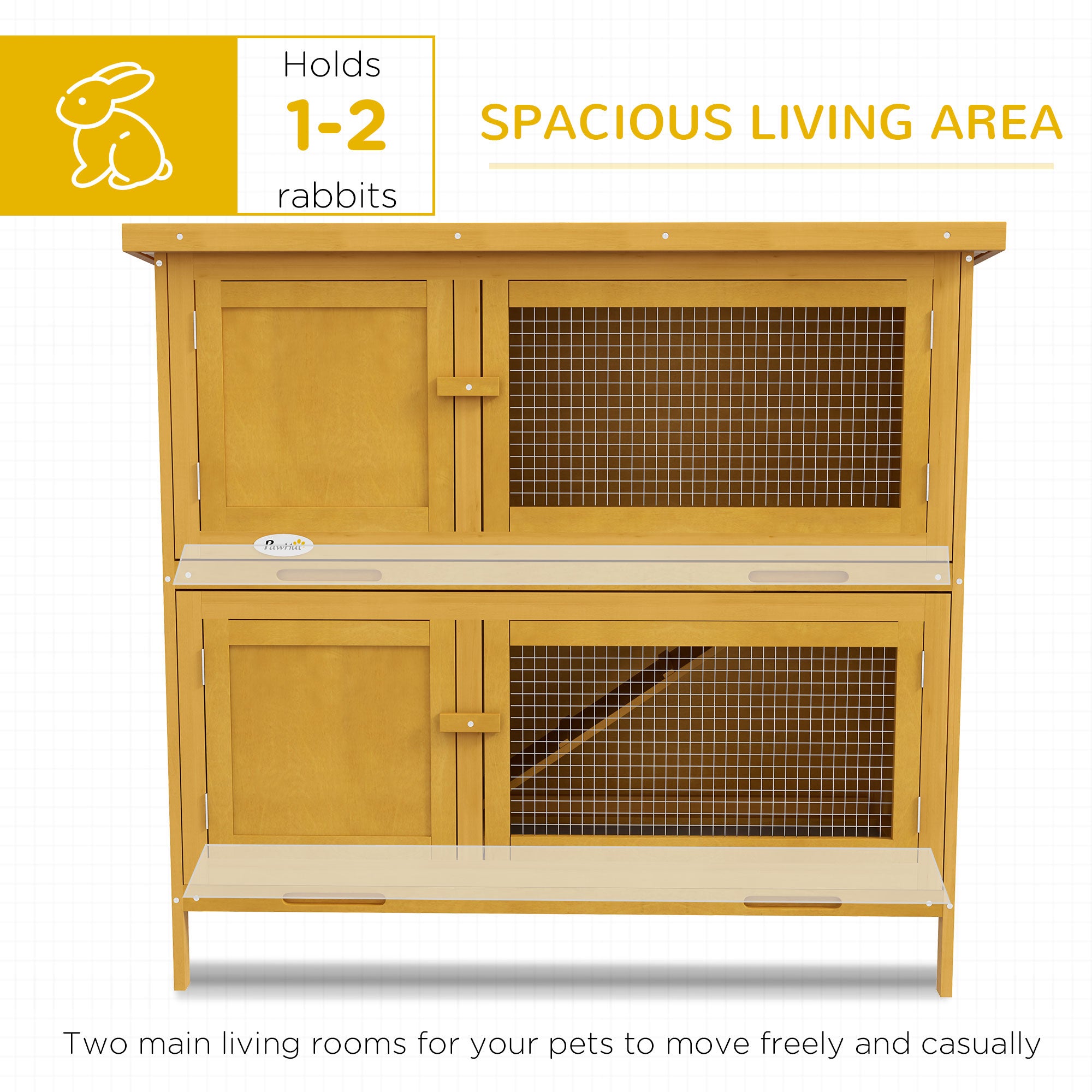 Wooden Bunny Hutch with Ramp, Indoor/Outdoor, Yellow