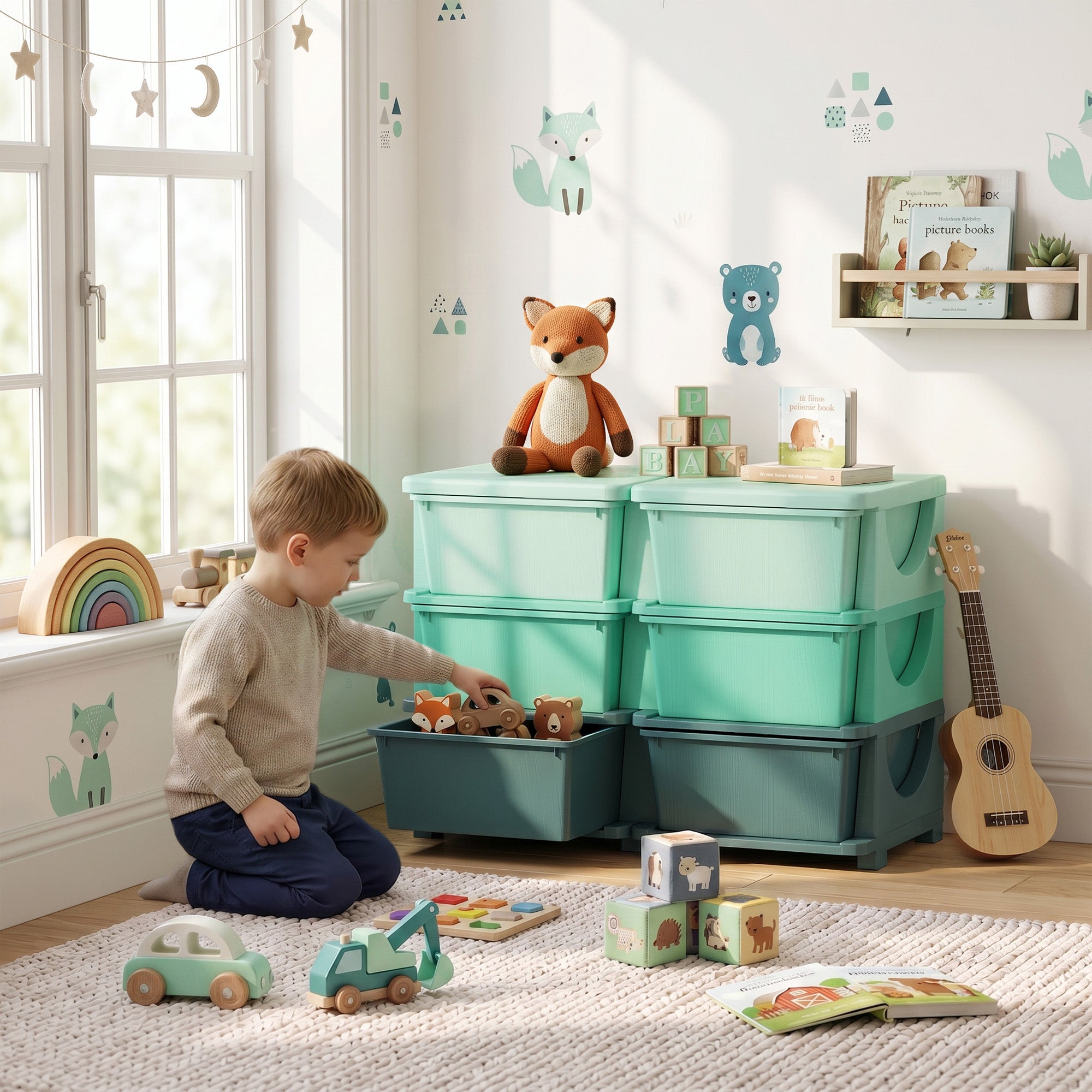 3 Tier Kids Storage Organizer with 6 Drawers for Bedroom, Nursery, Kindergarten, Living Room, Boys and Girls, Green