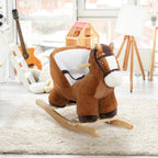 Baby Rocking Horse, Kids Ride-on with Sound, Wooden Base & Safety Belt for Ages 18-36 Months, Brown