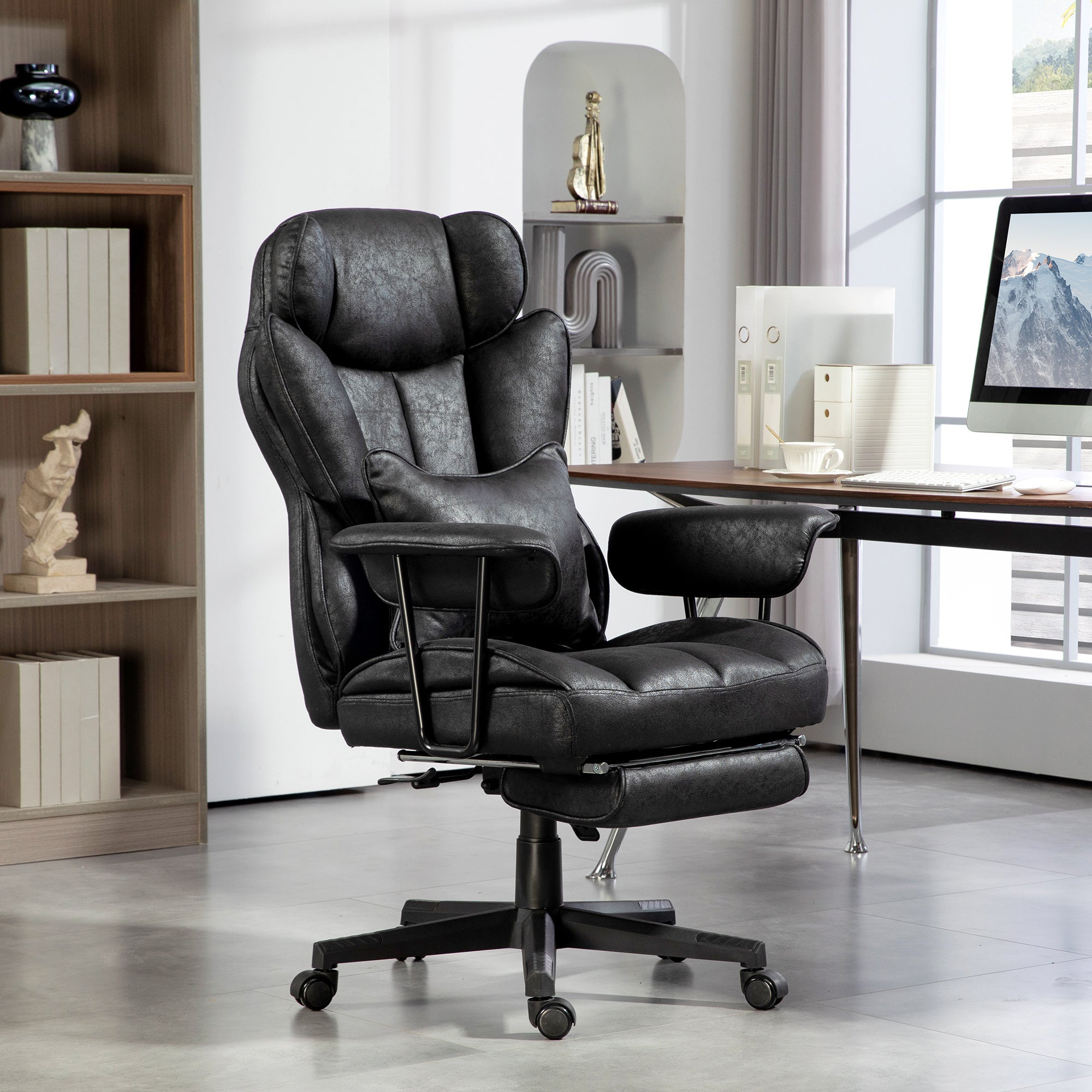 396lbs. Big and Tall Office Chair, Executive Office Chair with Footrest, Lumbar Support, and Reclining Function, Black