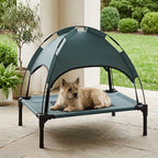 Elevated Dog Bed with Removable Canopy, Outdoor Dog Cot with UV Protection Canopy Shade, 24 inch Pet Bed for Camping, Gray