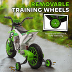 12V Kids Motorcycle w/ Treaded Tires, 5mph Top Speed Electric Bike for Kids, Ride On Motorcycle w/ Training Wheels, Battery Charger, Spring Suspension, Green