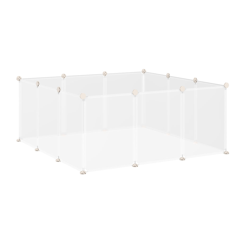 Pet Playpen DIY Small Animal Cage Open Enclosure Portable Plastic Fence 12 Panels for Guinea Pig Hedgehog White, 18" x 14"
