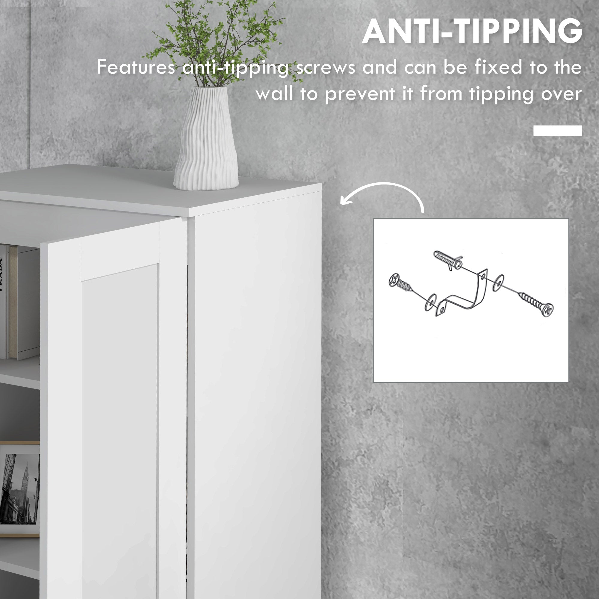 White Storage Cabinet with Adjustable Shelves and Tall Design, for Kitchen Storage, Perfect for Home Use and Family Organization