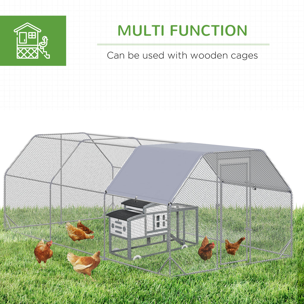 9.2' x 18.7' x 6.4' Large Chicken Coop Metal Chicken Run with Waterproof and Anti-UV Cover, Flat Shaped Walk in Fence Cage Hen House for Outdoor and Yard Farm Use, 1" Tube Diameter