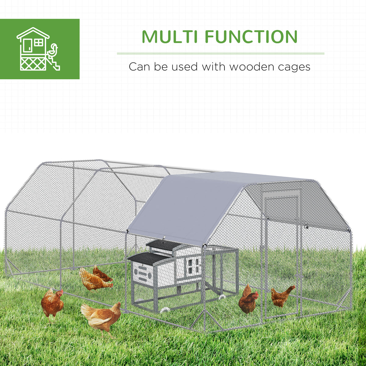 9.2' x 18.7' x 6.4' Large Chicken Coop Metal Chicken Run with Waterproof and Anti-UV Cover, Flat Shaped Walk in Fence Cage Hen House for Outdoor and Yard Farm Use, 1" Tube Diameter