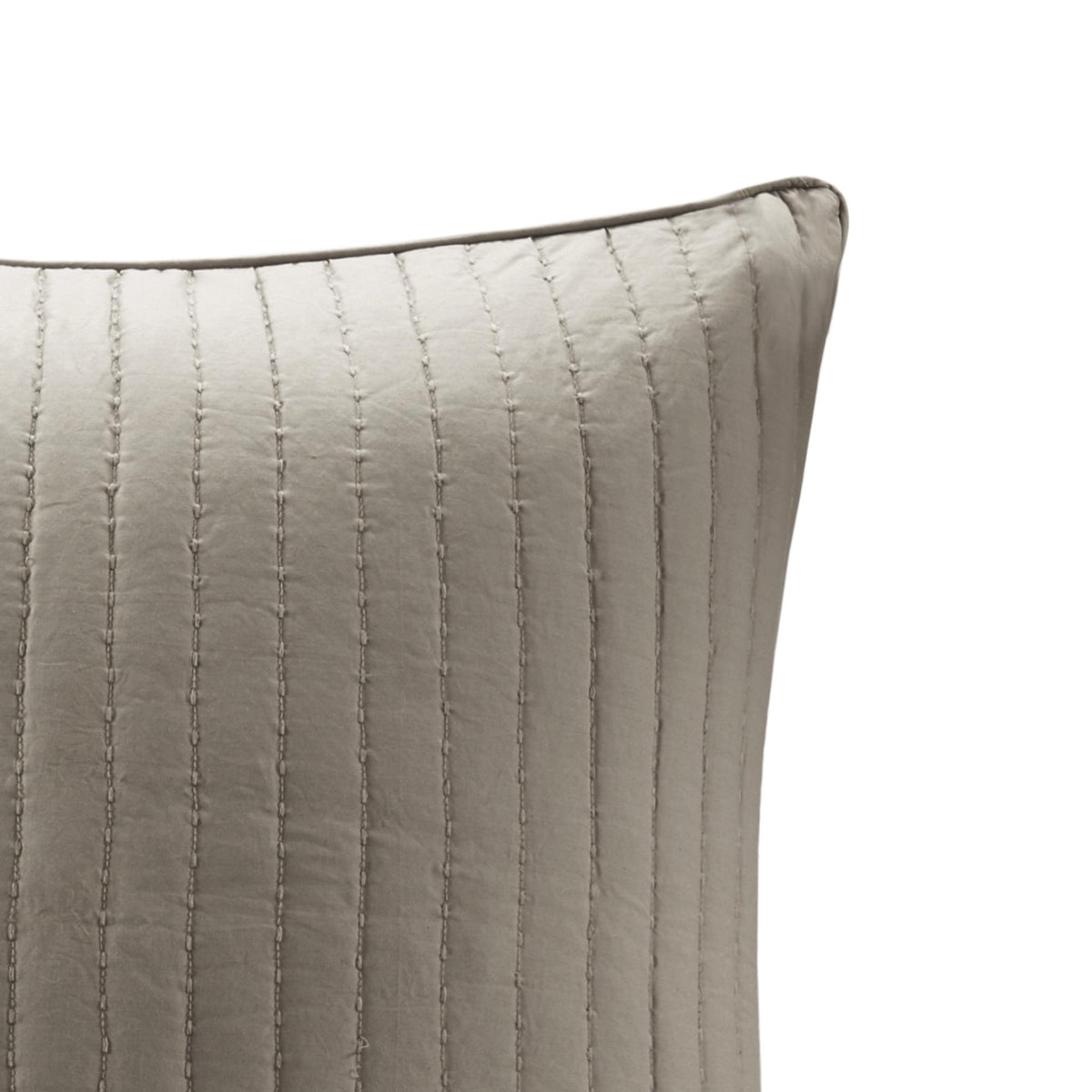 Embroidered Cotton Quilted Euro Sham with Hidden Zipper, Machine Washable Farmhouse Style Pillow Cover, 26" L x 26" W x 0.25" H, Taupe