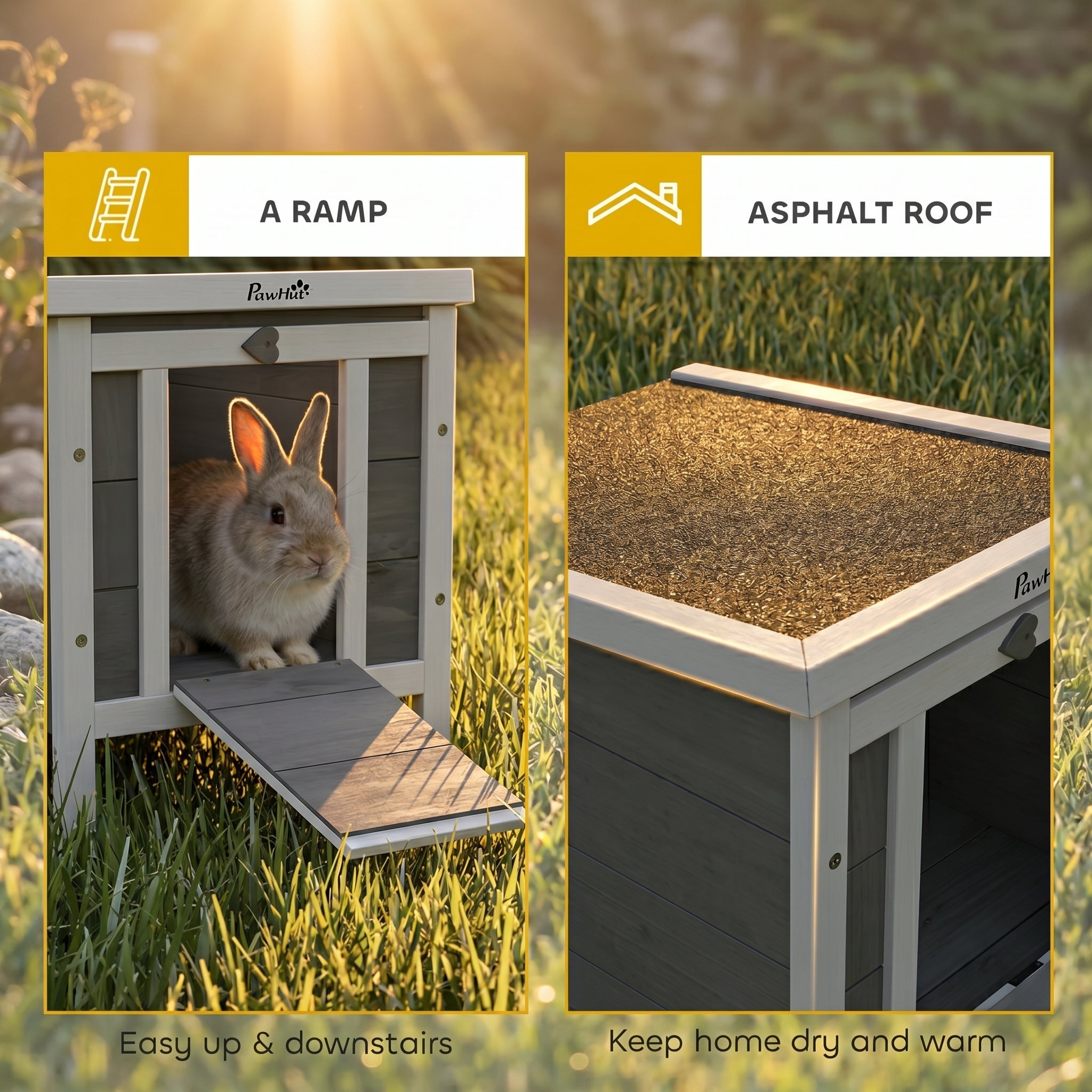 Small Wooden Rabbit Hutch Bunny Cage Guinea Pig Cage Duck House Dog House with Openable & Waterproof Roof, for Rabbits, Chickens, Ducks, Gray