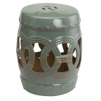 14" x 17" Ceramic Garden Stool with Double-Coin Knotted Ring Design, Glazed Decorative Outdoor Stool, Green