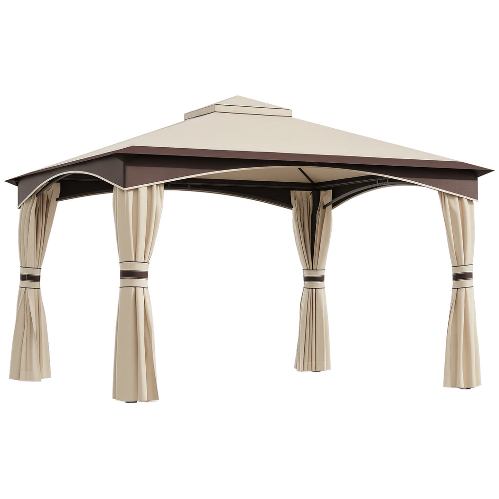 10' x 12' Outdoor Gazebo with Netting, Patio Gazebo Canopy with 2-Tier Soft Top Roof and Steel Frame for Lawn, Garden, Backyard and Deck