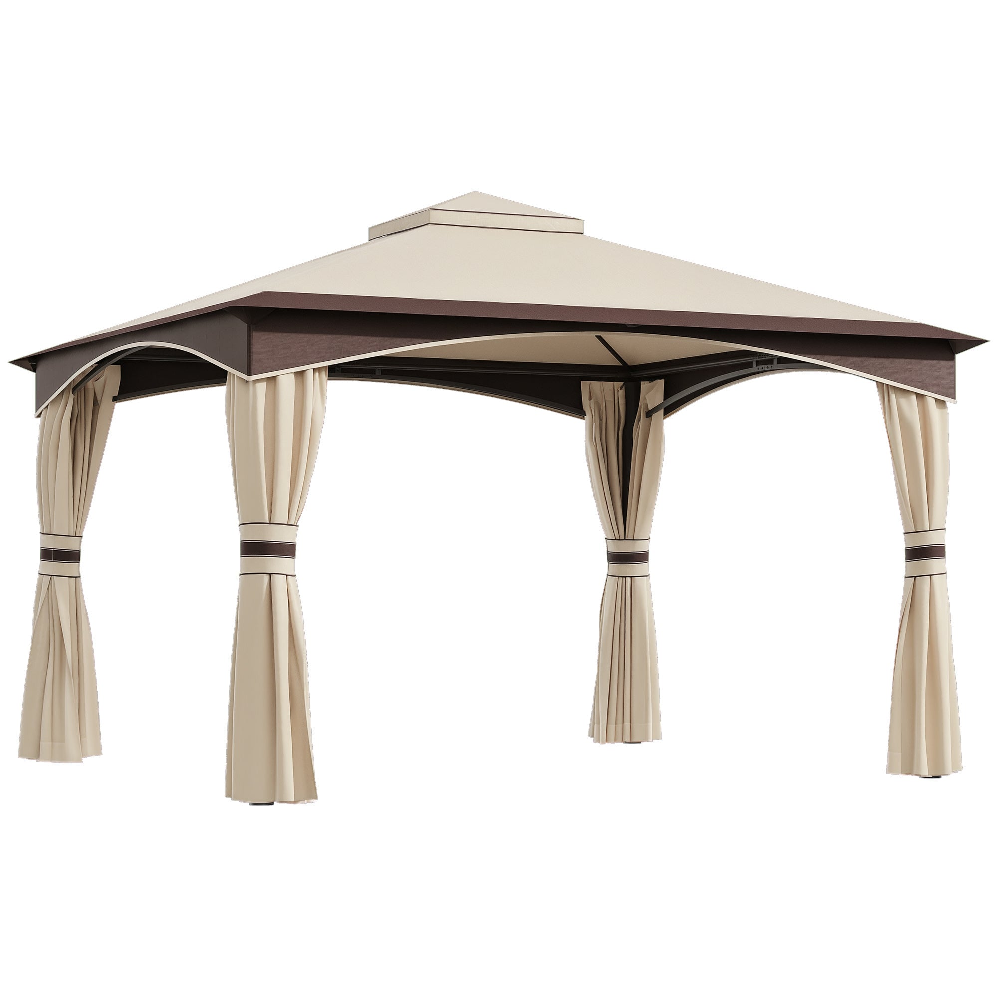 10' x 12' Outdoor Gazebo with Netting, Patio Gazebo Canopy with 2-Tier Soft Top Roof and Steel Frame for Lawn, Garden, Backyard and Deck