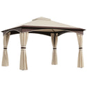 10' x 12' Outdoor Gazebo with Netting, Patio Gazebo Canopy with 2-Tier Soft Top Roof and Steel Frame for Lawn, Garden, Backyard and Deck