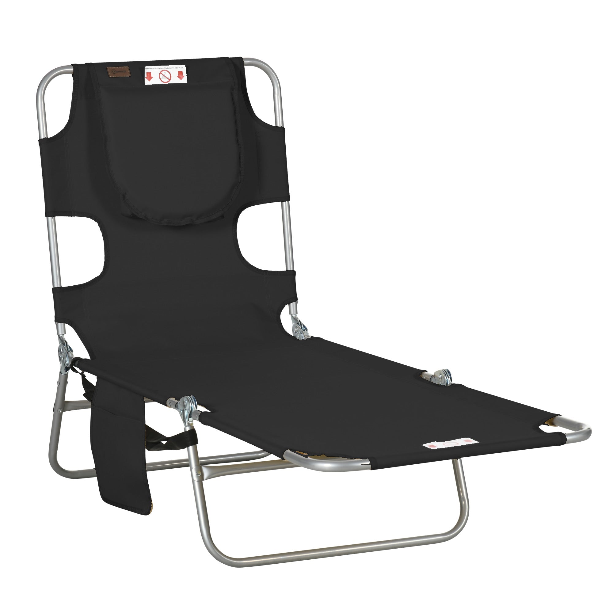 Tanning Chair with Face Hole, 5-Level Adjustable Outdoor Chaise Lounge Chair with Pillow for Beach, Pool, Black