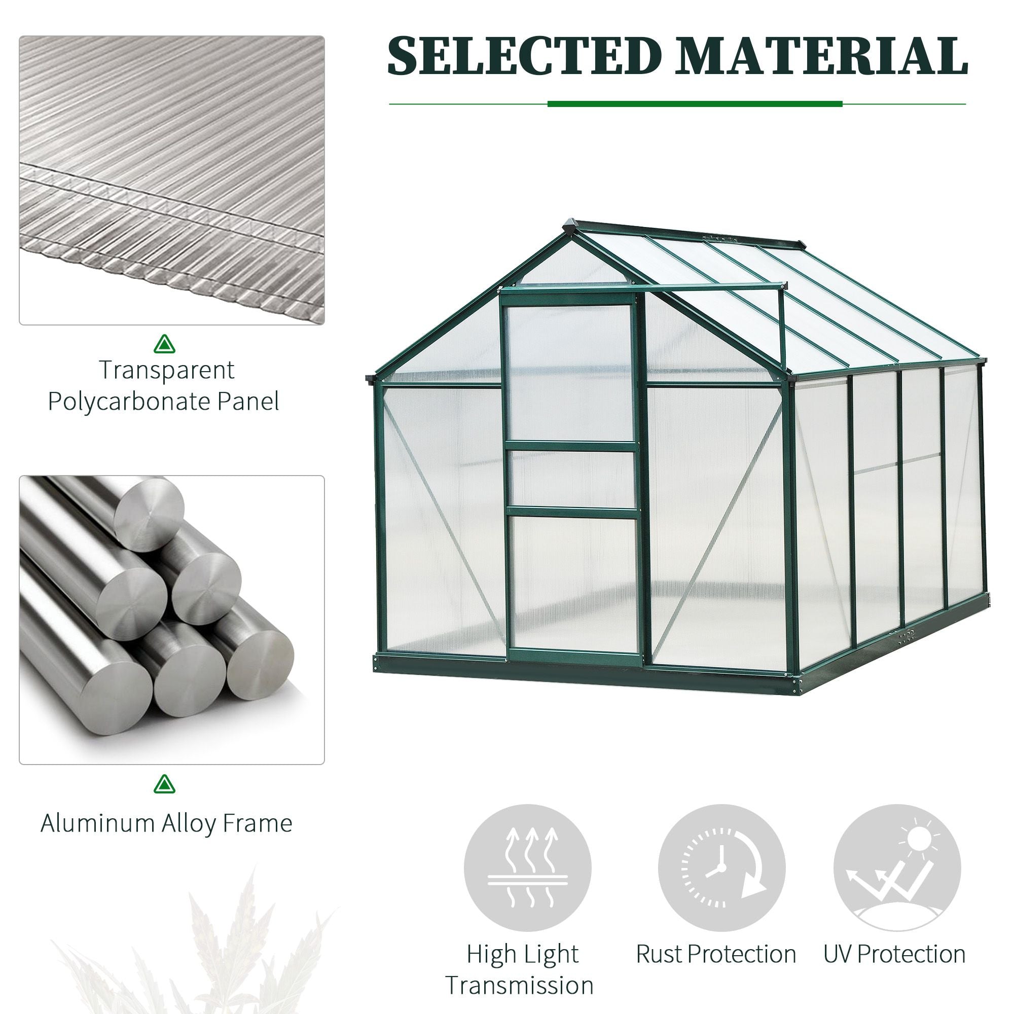 6x8 Greenhouse Polycarbonate Heavy Duty Patio Backyard, Dark Green