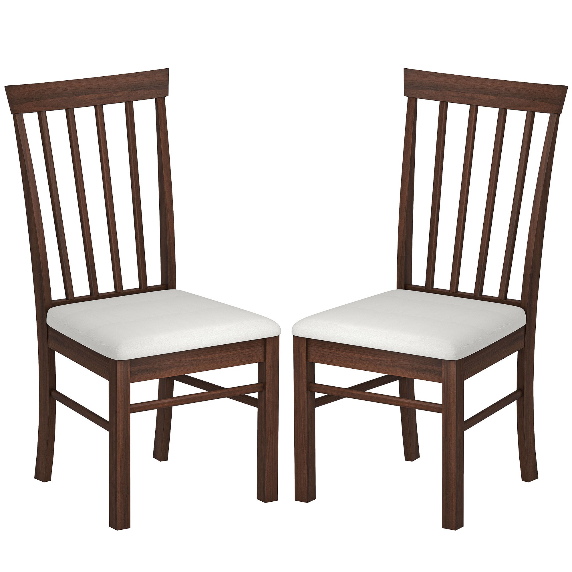 Wooden Dining Chairs Set of 2, Farmhouse Upholstered Kitchen Chairs with Rubber Wood Frame, Dark Brown and Beige