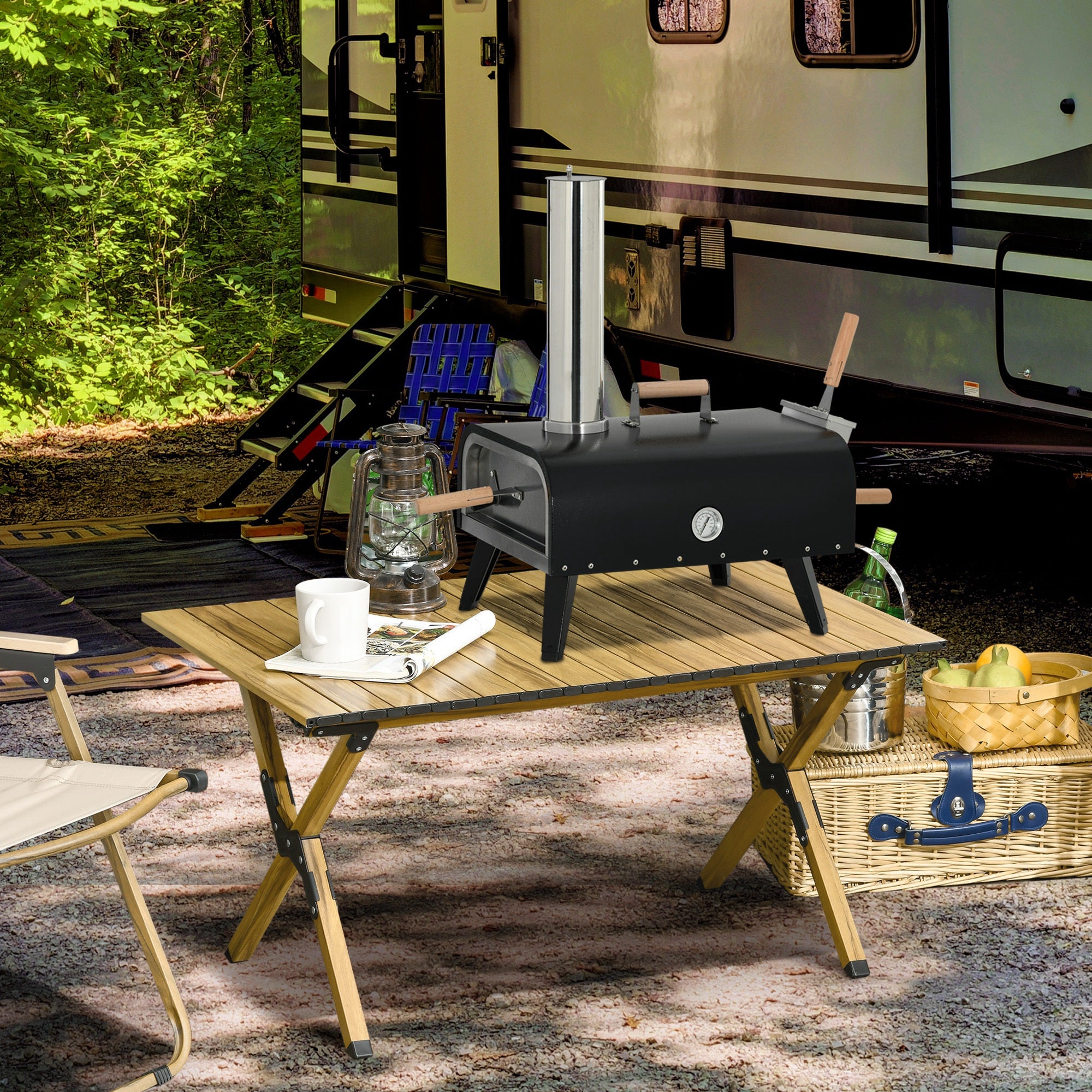 Pellet Wood Fired Pizza Oven Outdoor Pizza Maker with 12" Stone, Peel and Waterproof Cover