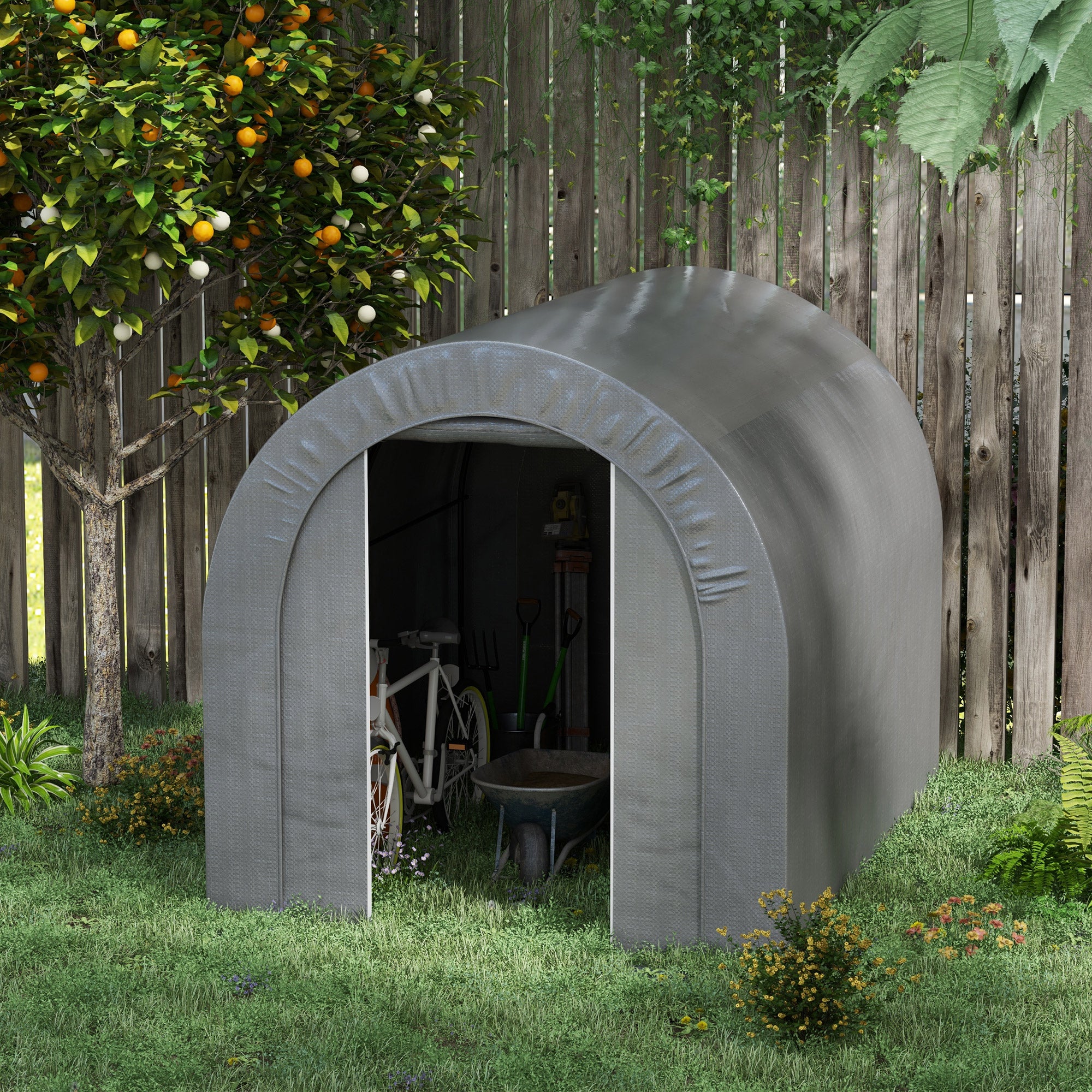Galvanized Metal 6' x 8' Outdoor Storage Tent, Heavy Duty and Waterproof Portable Shed, for Bike, Motorcycle, Tools
