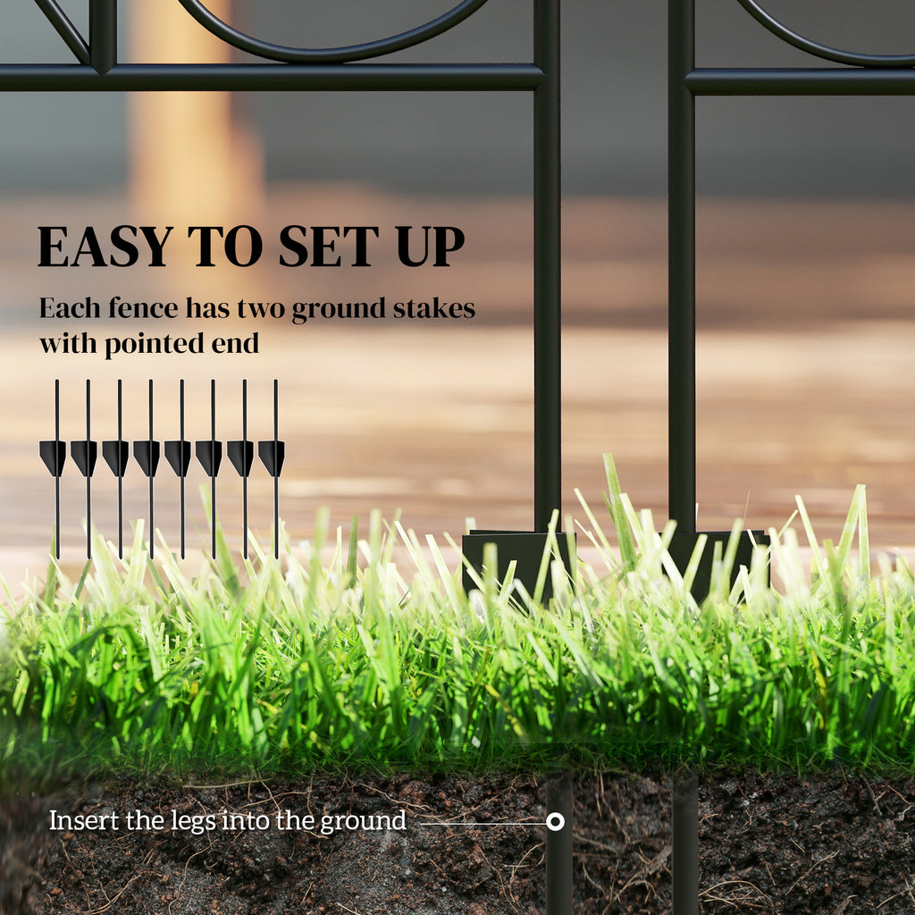 Garden Fence, 4 Pack Steel Fence Panels, 11.5' L x 43" H, Rust-Resistant Decorative Border Flower Edging for Yard, Landscape, Patio, Outdoor Decor, Wavey Vines