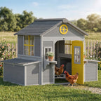 Wooden Chicken Coop, Hen House for 2-4 Hens, Outdoor Playhouse Poultry Cage with Nesting Boxes, Waterproof Roof, Windows