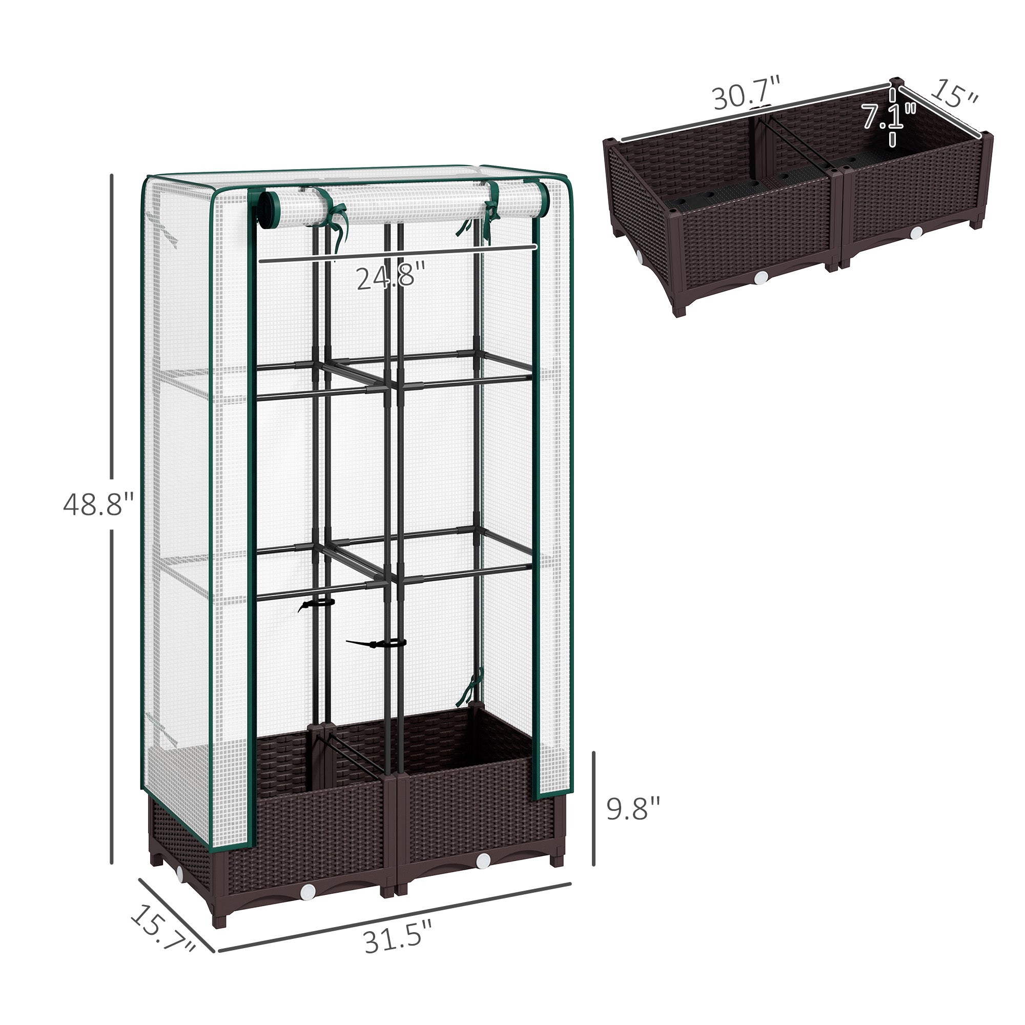 Garden Bed with Trellis, Outdoor Plant Box with PE Cover, Drainage Holes and Zipper Door, 31.5" x 15.7" x 48.8", Brown