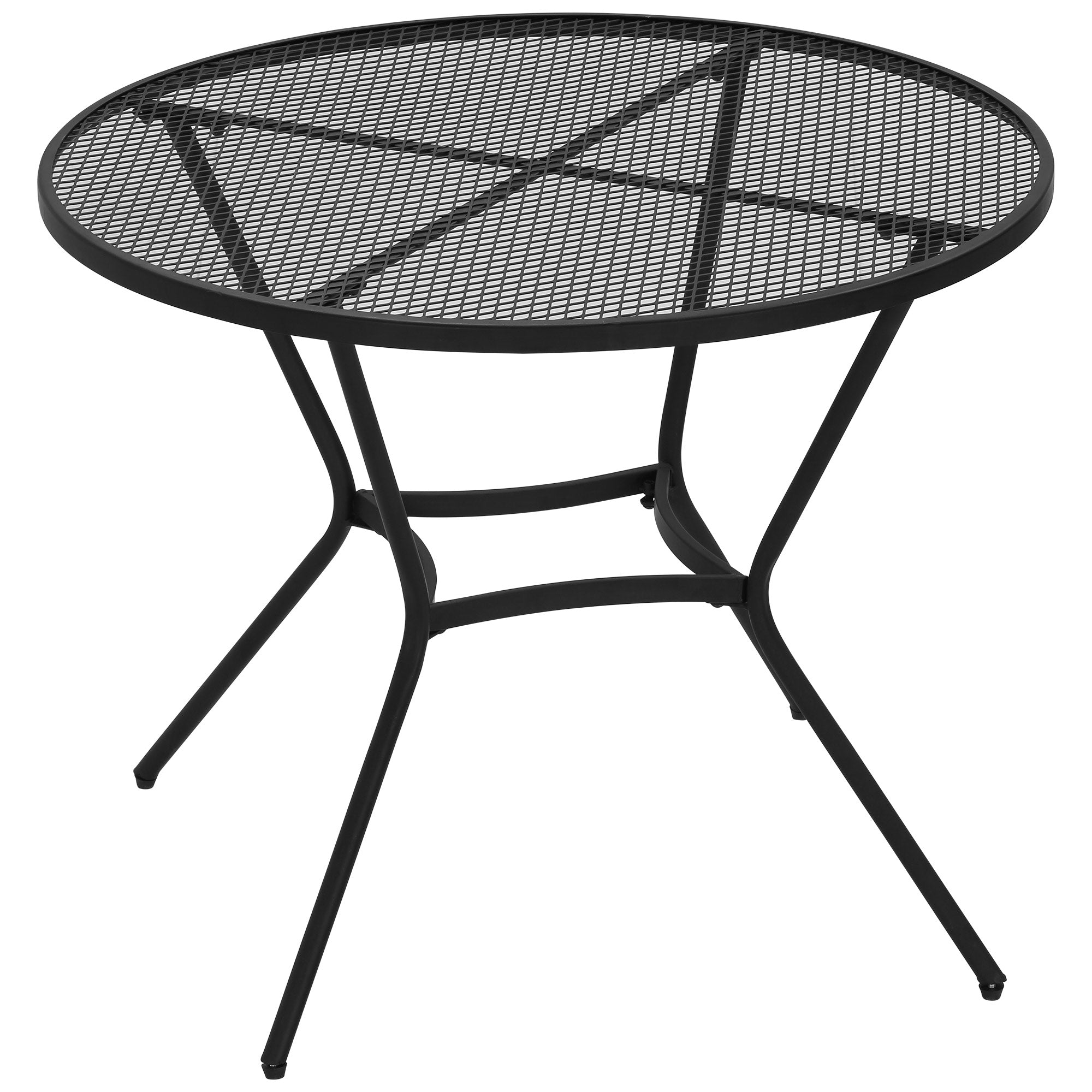 35" Round Outdoor Patio Bistro Dining Table, French Cafe Style, Conversation Space, Fast Drying Metal Mesh Tabletop for Garden, Backyard, Poolside, Black