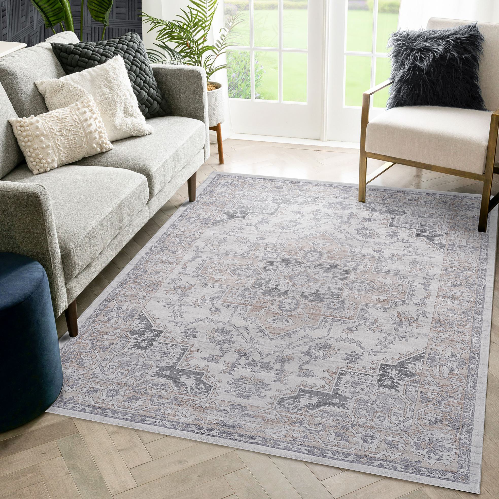 Naar 8x10 Stain-Resistant Area Rug with Cotton Backing, Medium Pile Height, Kid and Pet-Friendly Carpet, 120" L x 93" W x 0.35" H, Ivory