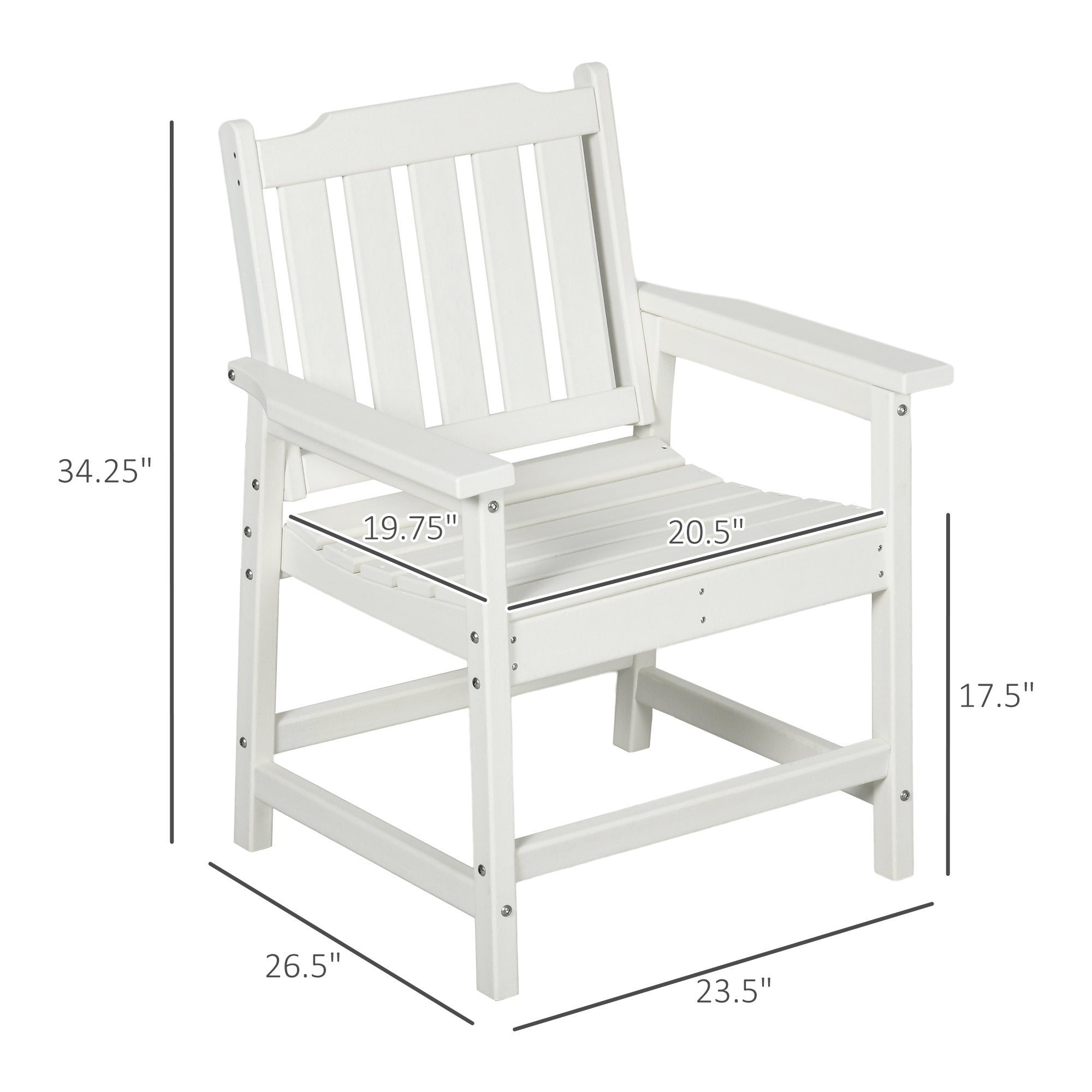 All-Weather Patio Chair, HDPE Patio Dining Chair, Heavy Duty Wood-Like Outdoor Furniture for Garden, Backyard, Deck, Porch, Lawn, White