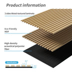 4-Pack Wood Slat Acoustic Wall Panels with MDF & High-Density Polyester, Fluted Cladding for Wall or Ceiling, 45.5" L x 23.5" W x 1" H, White Oak