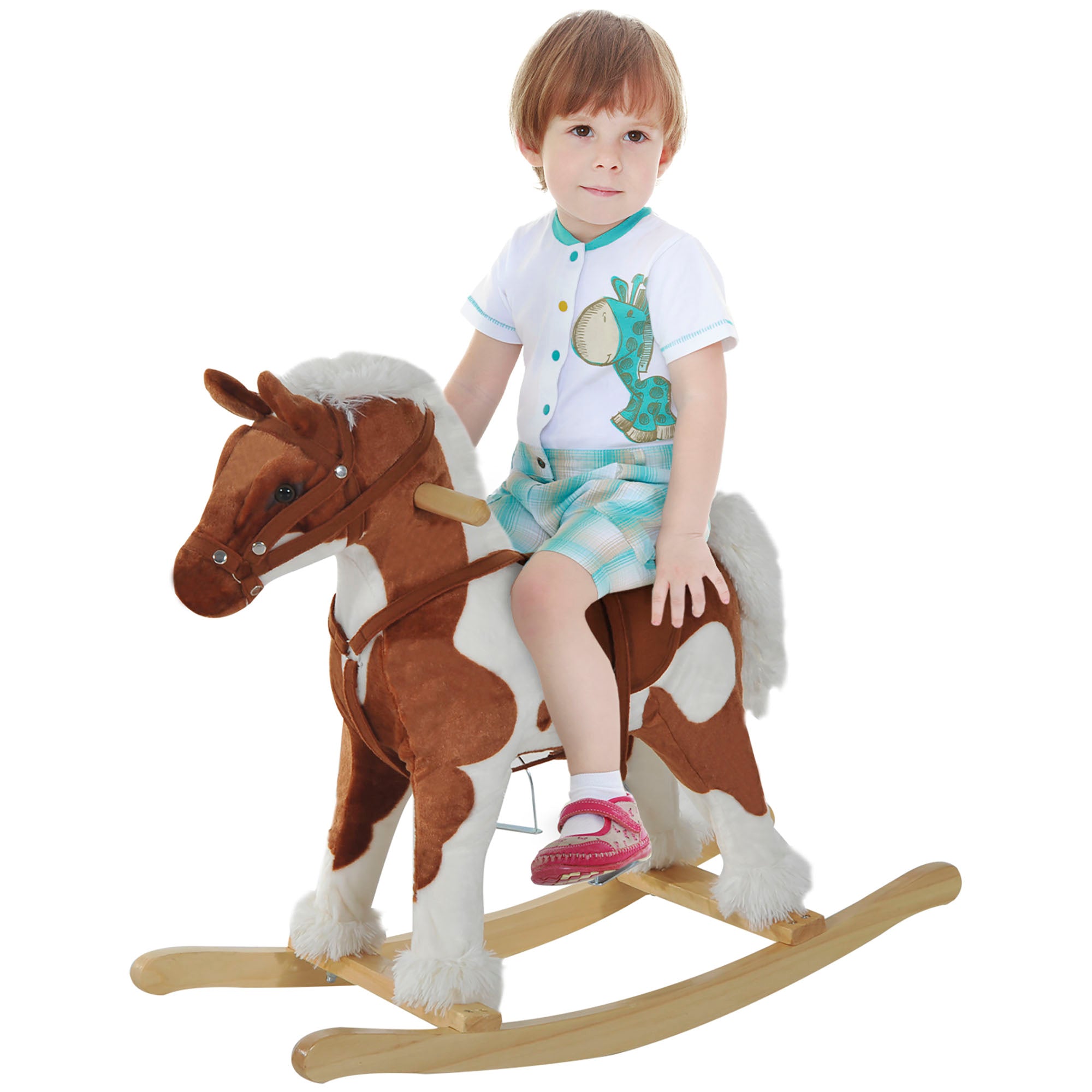 Toddler Rocking Horse, Kids Plush Rocking Chair Toy with Nursery Rhyme Music Brown