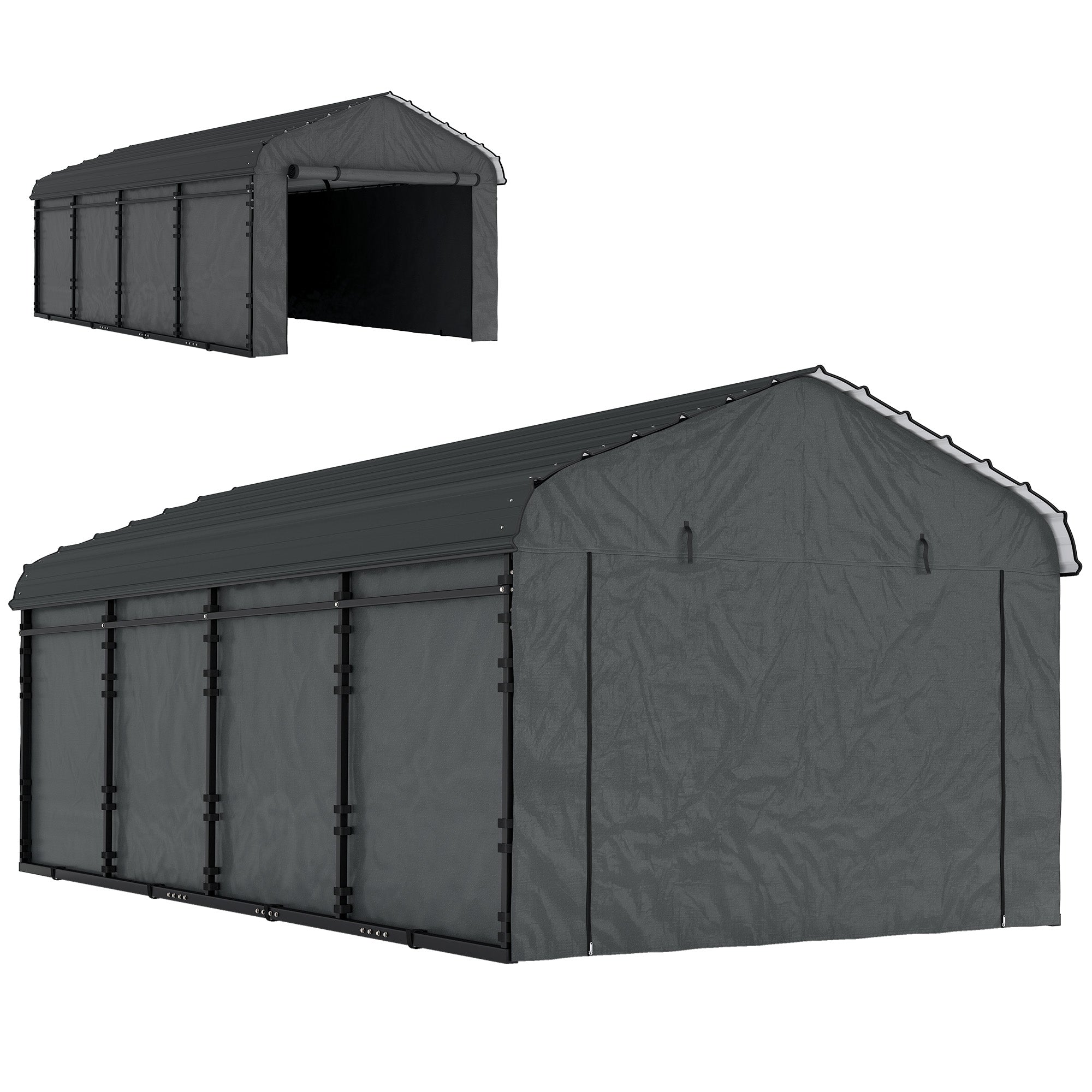 12' x 20' Metal Carport, Heavy Duty Garage Car Canopy with Galvanized Metal Roof and Removable Sidewalls, Dark Gray