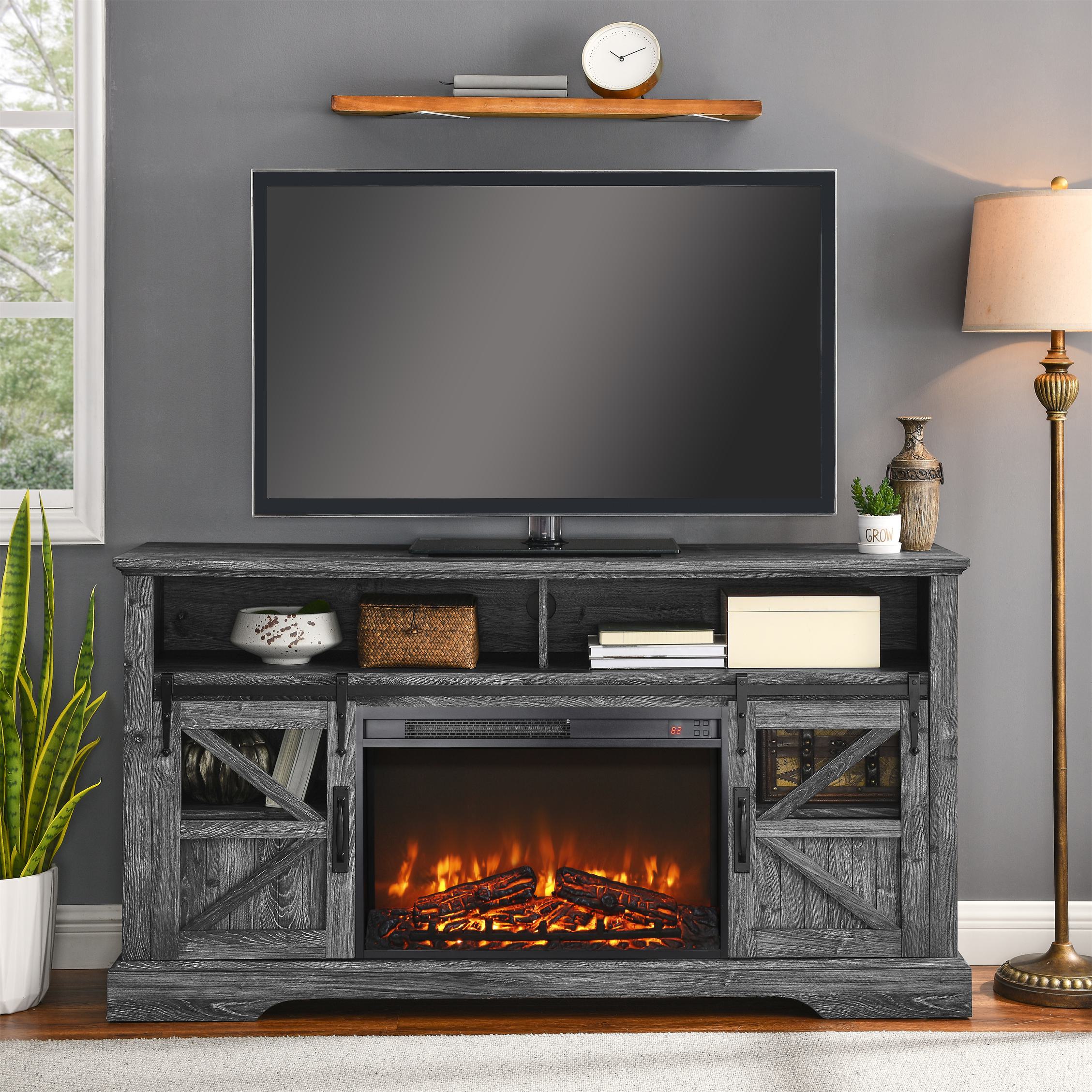 26" Overheating Protection Electric Fireplace Insert with Remote Control and Timer, Ultra-Thin Heater with Realistic Flame, Antique Black