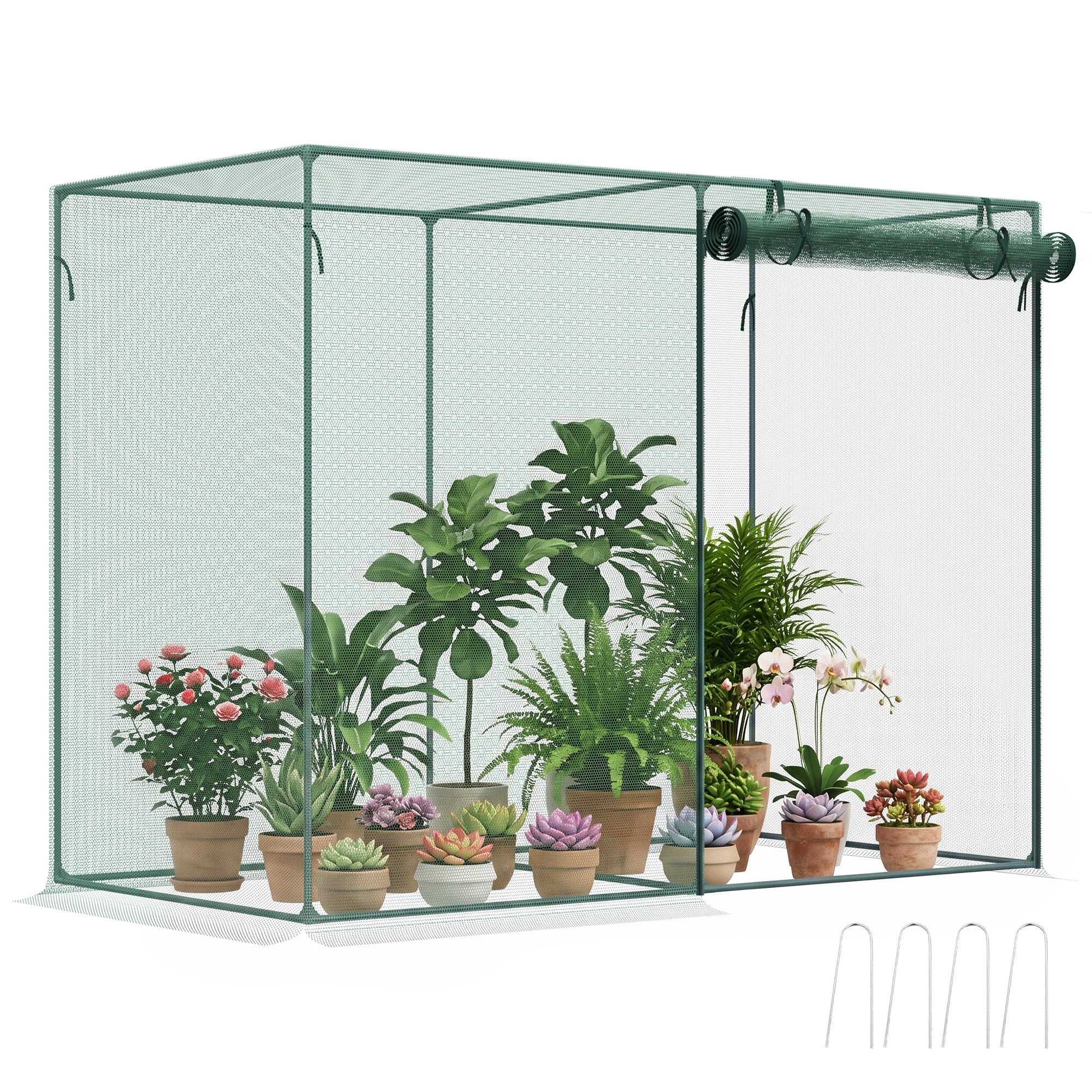 6 x 3ft Crop Cages for Garden, Plant Protectors from Animals, Two Zippered Doors, Storage Bag, 6 Ground Stakes, Green