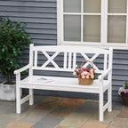 2-Seater Wooden Garden Bench, 4FT Outdoor Patio Loveseat with Unique X-Shape Back for Yard, Lawn, Porch, White