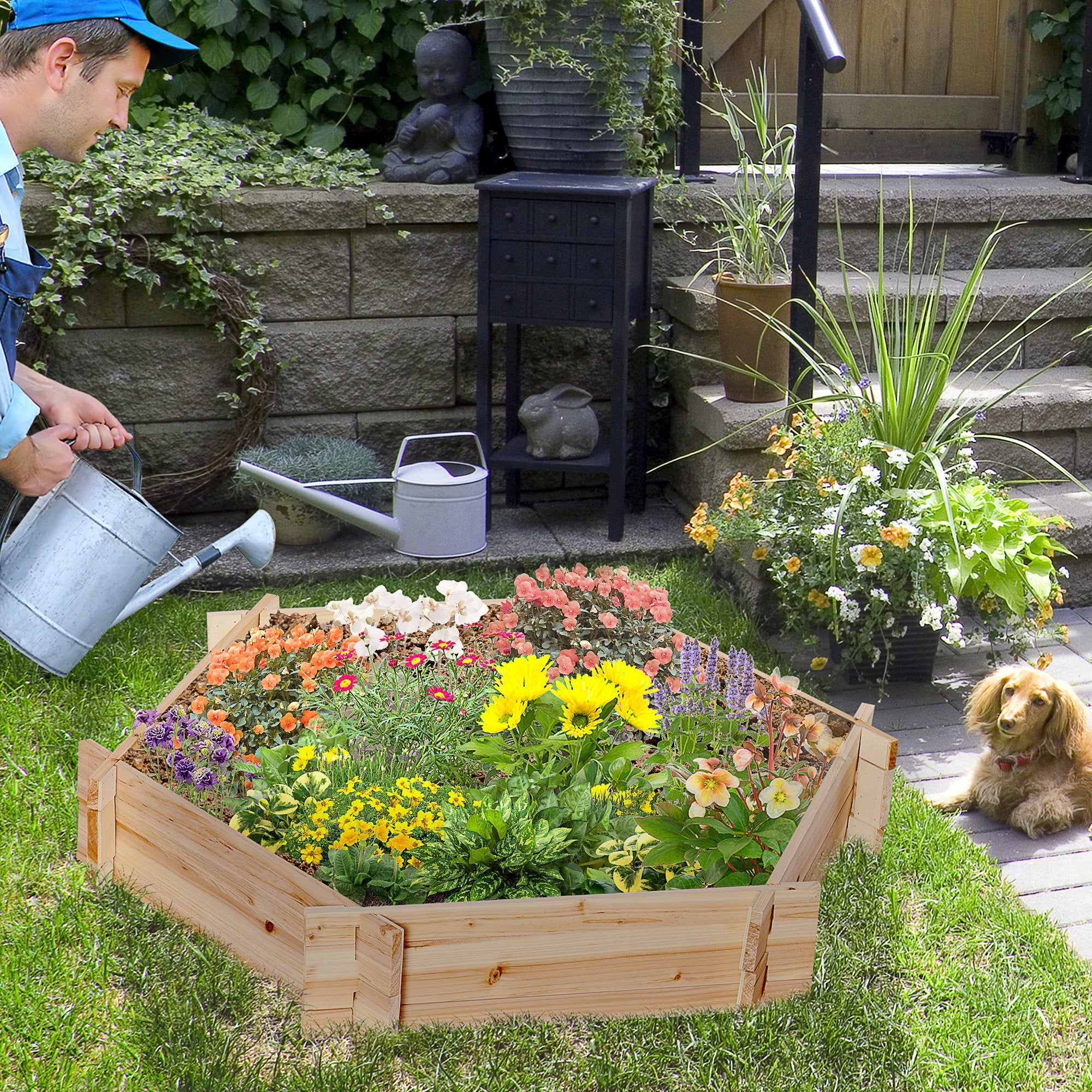 39'' x 36'' Screwless Raised Garden Bed, Hexagon Planter Box DIY Herb Garden