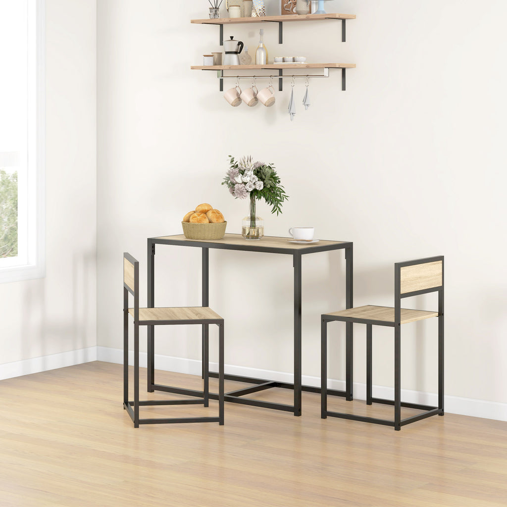 3-Piece Dining Room Set, Industrial Kitchen Table Set with Rectangular Table and 2 Dining Chairs, Oak