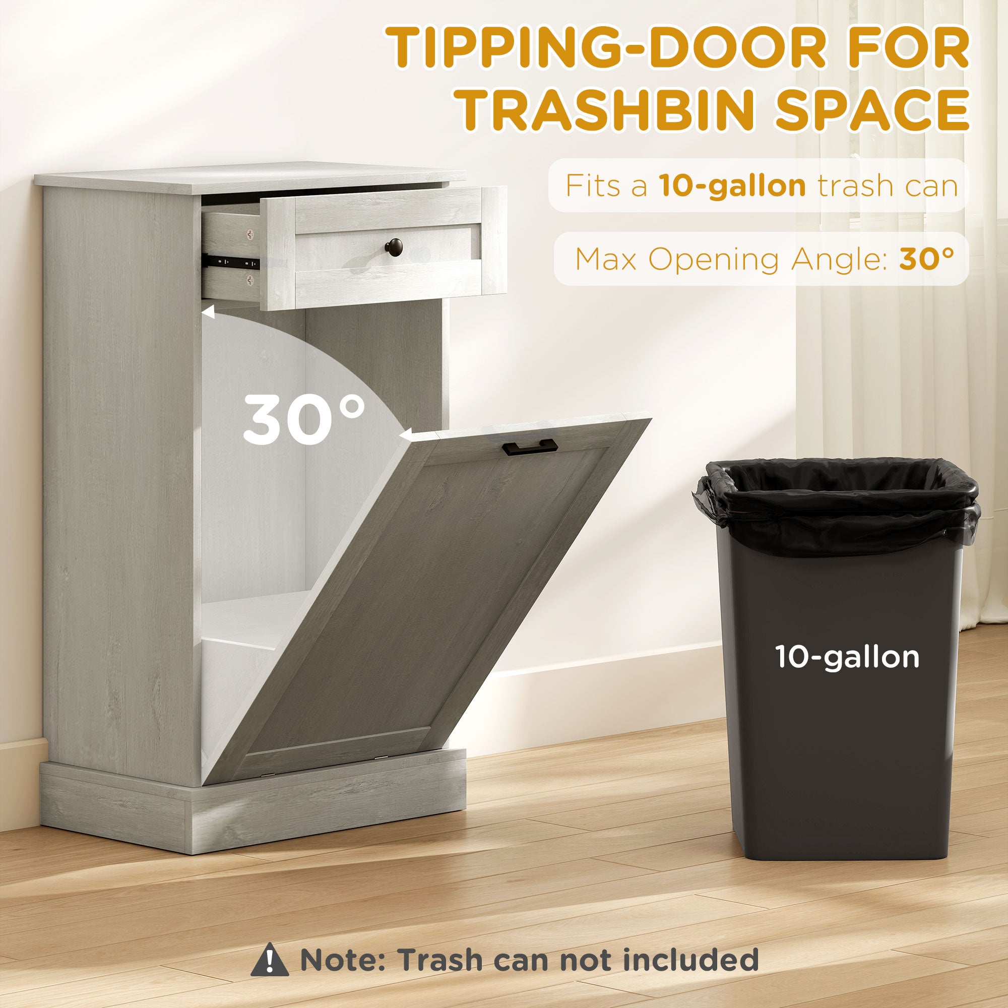 Kitchen Tilt Out Trash Bin Cabinet Free Standing Storage Cabinet with Drawer, Light Gray