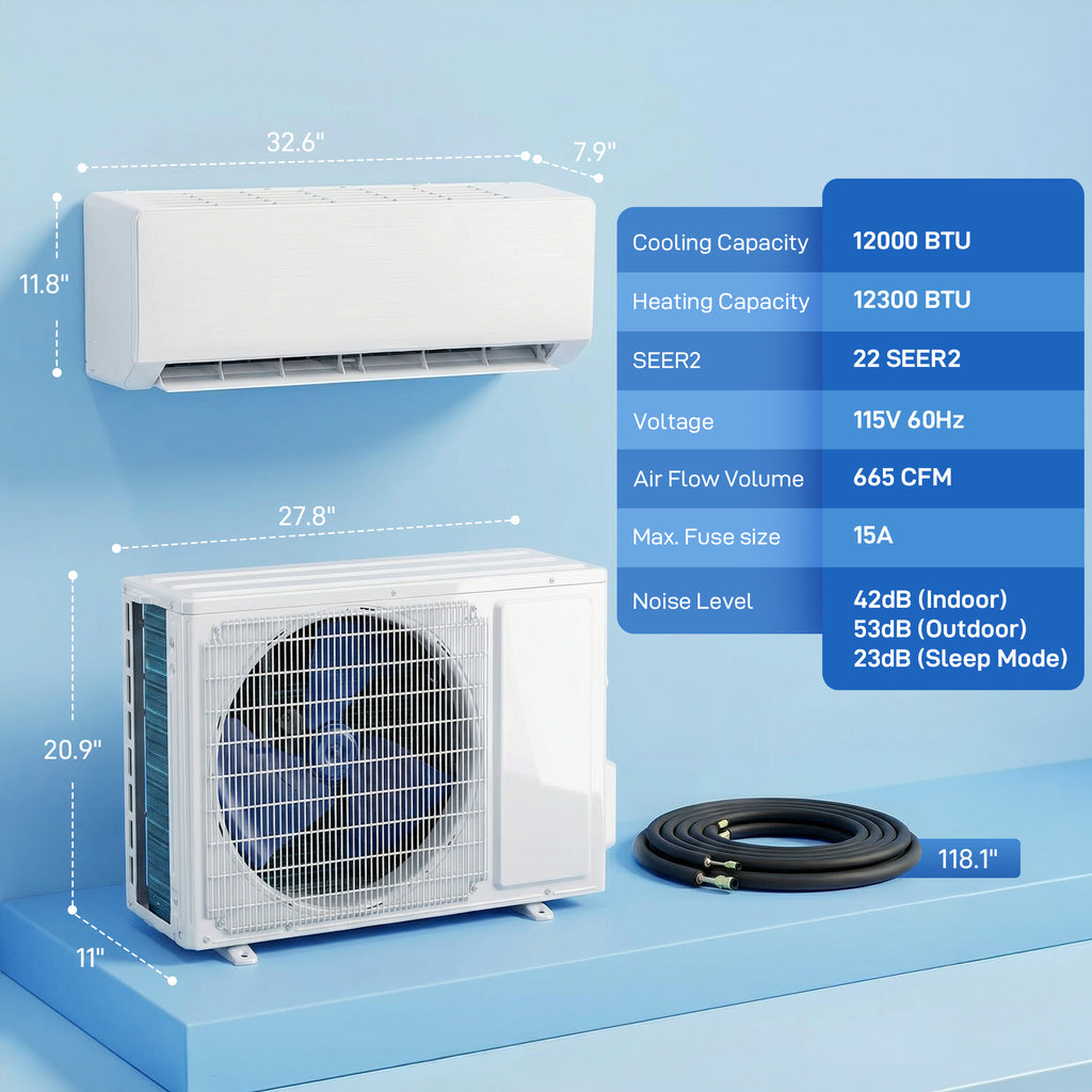 12000 BTU Mini Split Air Conditioner, 22 SEER2 115V WIFI Enabled Inverter AC Unit Cools up to 750 Sq.Ft