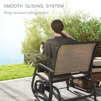 2 Pieces Outdoor Glider Chair, Steel Swing Chai with Curved Armrests for Porch, Garden, Poolside, Balcony, Mixed Brown