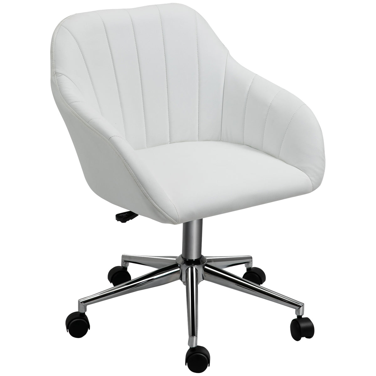 Mid Back Home Office Chair Computer Desk Chair with PU Leather, Adjustable Height, Swivel Wheels for Study, Bedroom, White